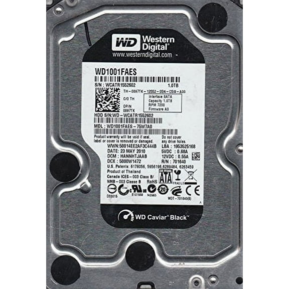 WD1001FAES-75W7A0, DCM HANNHTJAAB, Western Digital 1TB SATA 3.5 Hard Drive
