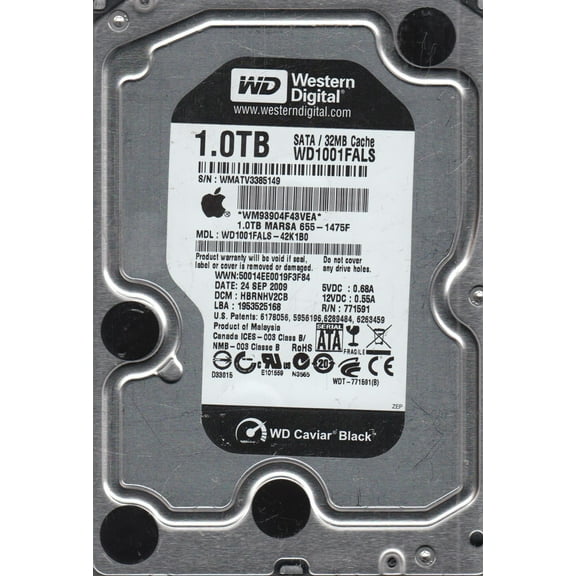 WD1001FALS-42K1B0, DCM HBRNHV2CB, Western Digital 1TB SATA 3.5 Hard Drive