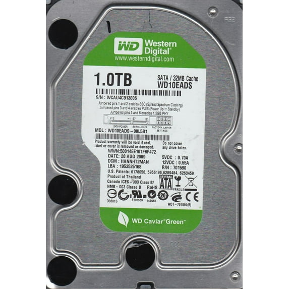 WD10EADS-00L5B1, DCM HANNHT2MAN, Western Digital 1TB SATA 3.5 Hard Drive