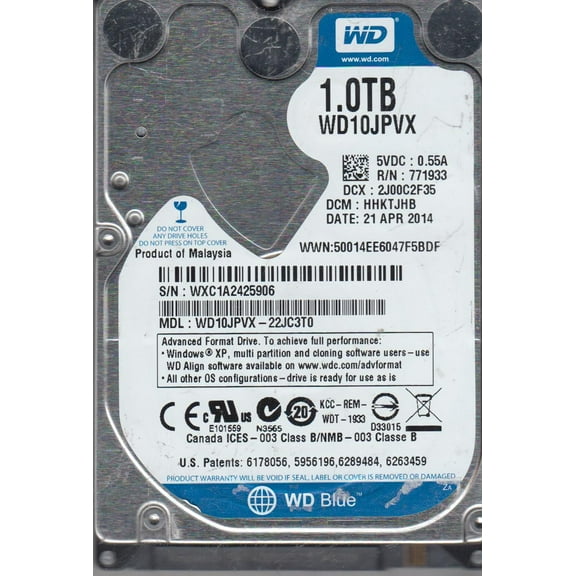 WD10JPVX-22JC3T0, DCM HHKTJHB, Western Digital 1TB SATA 2.5 Hard Drive