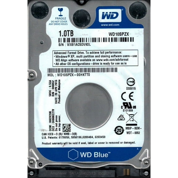 WD10SPZX-00HKTT0 DCM: HHCV2HK WX81A Western Digital 1TB