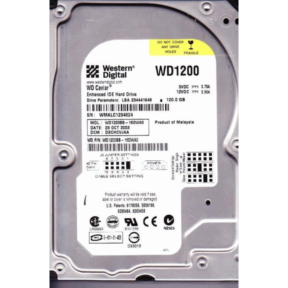 WD1200BB-16DWA0, DCM DSCHCVJAA, Western Digital 120GB IDE 3.5 Hard Drive