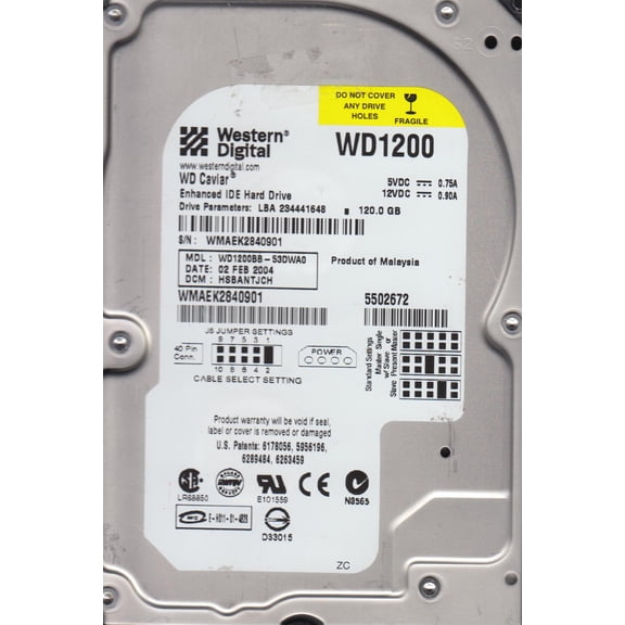WD1200BB-53DWA0, DCM HSBANTJCH, Western Digital 120GB IDE 3.5 Hard Drive
