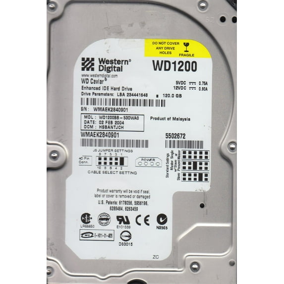 WD1200BB-53DWA0, DCM HSBANTJCH, Western Digital 120GB IDE 3.5 Hard Drive