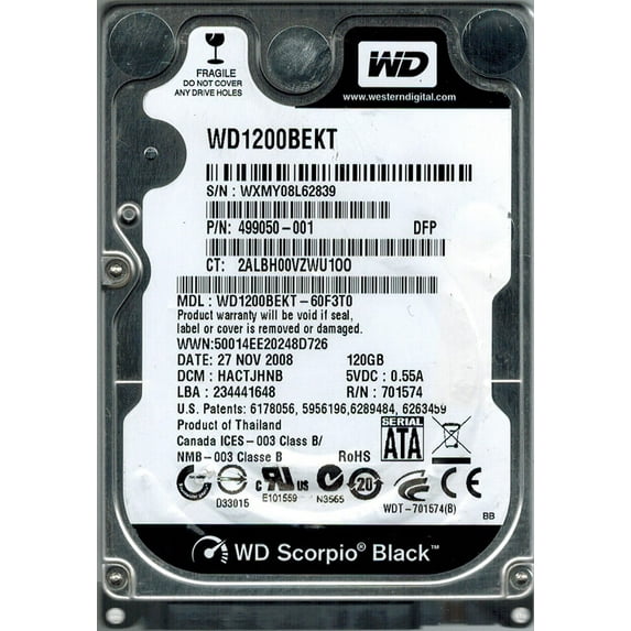 WD1200BEKT-60F3T0 Western Digital DCM: HACTJHNB 120GB