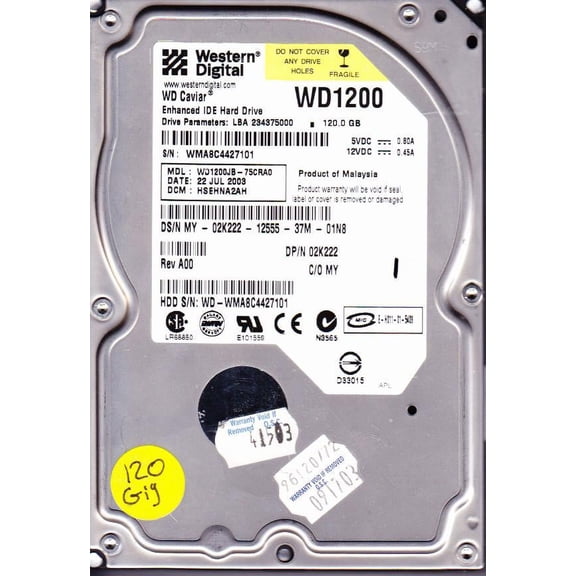 WD1200JB-75CRA0, DCM HSEHNA2AH, Western Digital 120GB IDE 3.5 Hard Drive