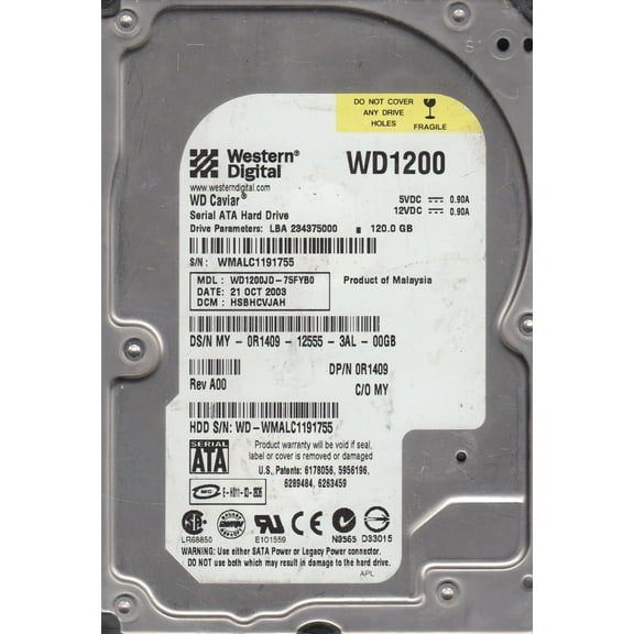WD1200JD-75FYB0, DCM HSBHCVJAH, Western Digital 120GB SATA 3.5 Hard Drive