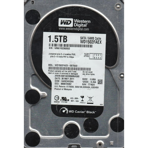 WD1502FAEX-007BA0, DCM HARCHV2AA, Western Digital 1.5TB SATA 3.5 Hard Drive