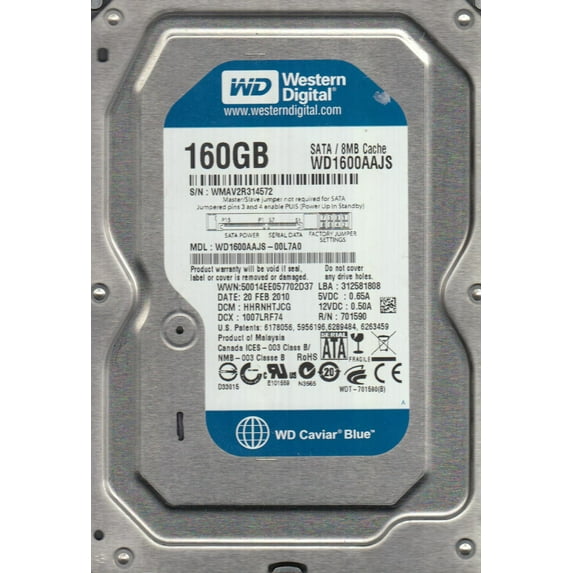 WD1600AAJS-00L7A0, DCM HHRNHTJCG, Western Digital 160GB SATA 3.5 Hard Drive