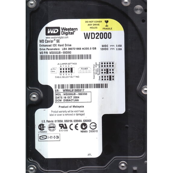 WD2000JB-55GVA0, DCM DSBACTJAA, Western Digital 200GB SATA 3.5 Hard Drive