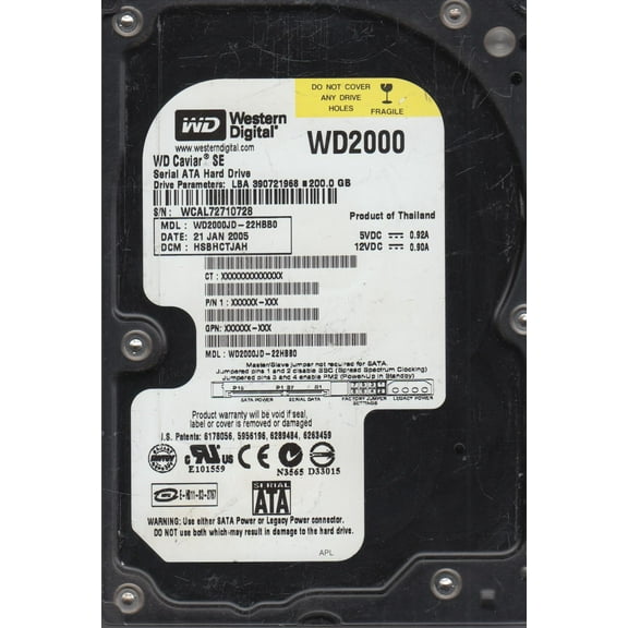 WD2000JD-22HBB0, DCM HSBHCTJAH, Western Digital 200GB SATA 3.5 Hard Drive