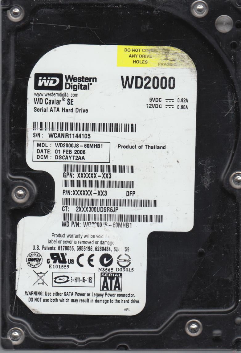 WD2000JS-60MHB1, DCM DSCAYT2AA, Western Digital 200GB SATA 3.5 Hard ...