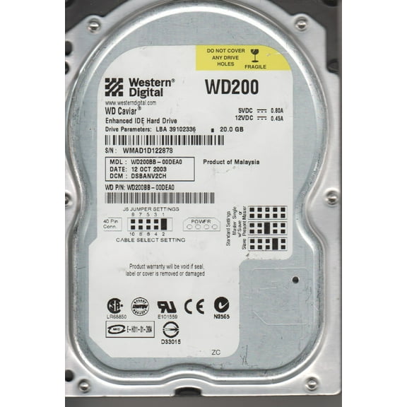 WD200BB-00DEA0, DCM DSBANV2CH, Western Digital 20GB IDE 3.5 Hard Drive