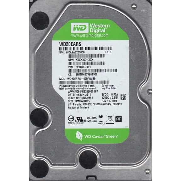 WD20EARS-60MVWB0, DCM HHRNNTJMAB, Western Digital 2TB SATA 3.5 Hard Drive