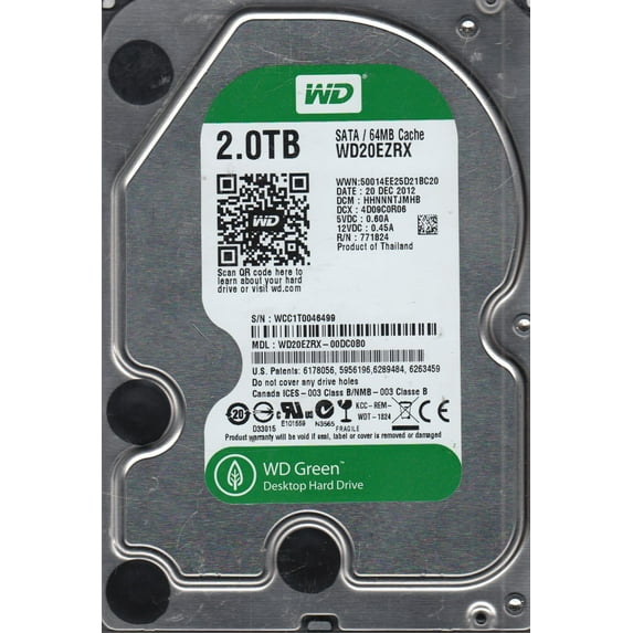 WD20EZRX-00DC0B0, DCM HHNNNTJMHB, Western Digital 2TB SATA 3.5 Hard Drive