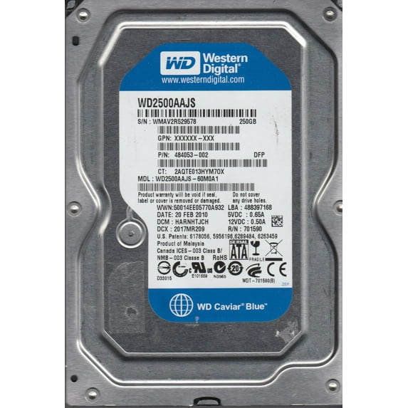 WD2500AAJS-60M0A1, DCM HARNHTJCH, Western Digital 250GB SATA 3.5 Hard Drive