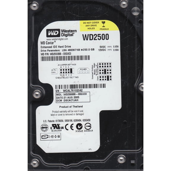 WD2500BB-00GUC0, DCM DSCACTJAH, Western Digital 250GB IDE 3.5 Hard Drive
