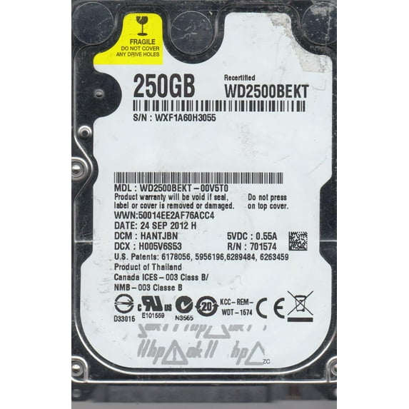 WD2500BEKT-00V5T0, DCM HANTJBN, Western Digital 250GB SATA 2.5 Hard Drive