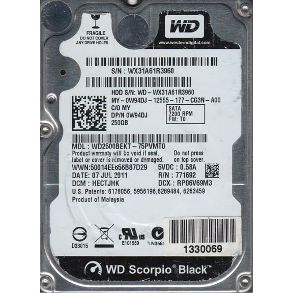 WD2500BEKT-75PVMT0, DCM HECTJHK, Western Digital 250GB SATA 2.5 Hard Drive