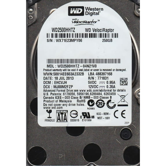 WD2500HHTZ-04N21V0, DCM EHCVJH, Western Digital 250GB SATA 2.5 Hard Drive