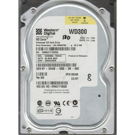 WD300BB-75DEA0, DCM DSBACV2CA, Western Digital 30GB IDE 3.5 Hard Drive