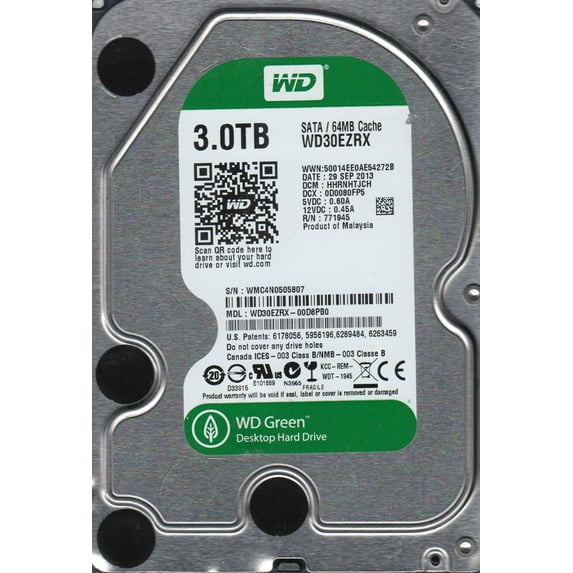 WD30EZRX-00D8PB0, DCM HHRNHTJCH, Western Digital 3TB SATA 3.5 Hard Drive