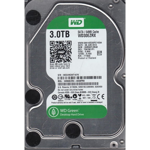 WD30EZRX-00D8PB0, DCM HHRNHTJMAB, Western Digital 3TB SATA 3.5 Hard Drive