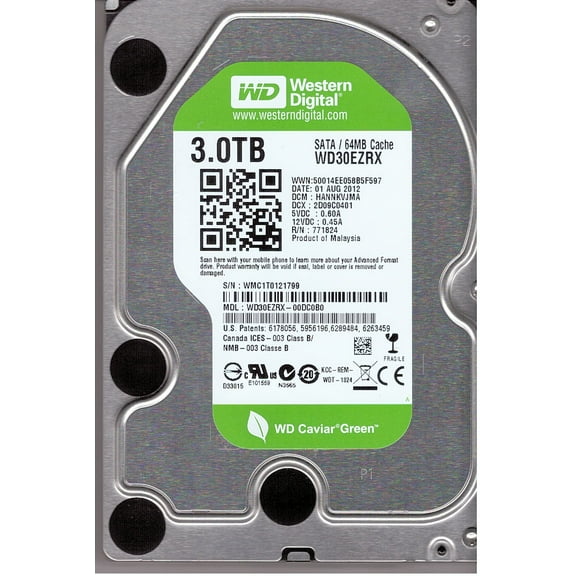 WD30EZRX-00DC0B0, DCM HANNKVJMA, Western Digital 3TB SATA 3.5 Hard Drive