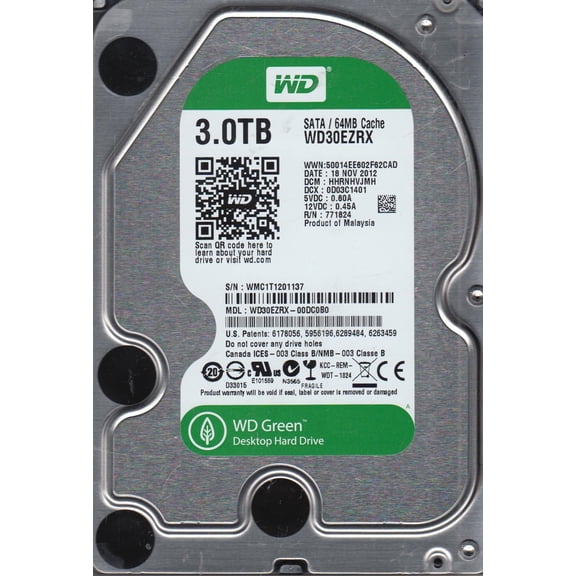 WD30EZRX-00DC0B0, DCM HHRNHVJMH, Western Digital 3TB SATA 3.5 Hard Drive
