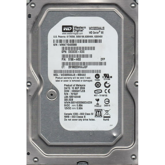 WD3200AAJS-65B4A0, DCM HBNNHTJCB, Western Digital 320GB SATA 3.5 Hard Drive