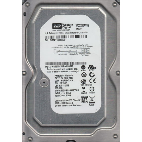 WD3200AVJS-63B6A0, DCM HGRNHTJCA, Western Digital 320GB SATA 3.5 Hard Drive