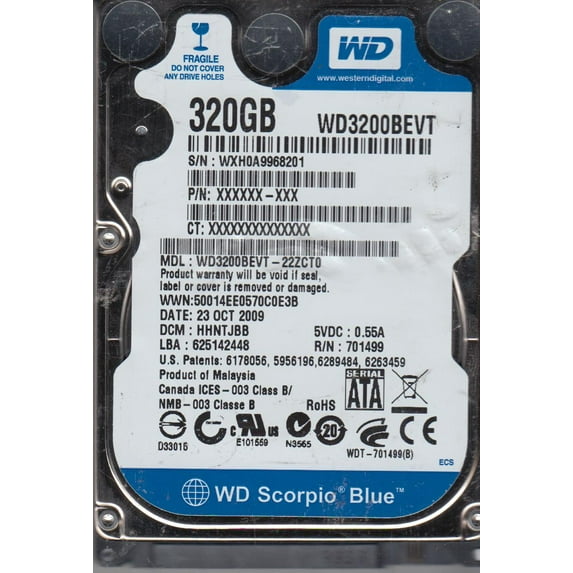 WD3200BEVT-22ZCT0, DCM HHNTJBB, Western Digital 320GB SATA 2.5 Hard Drive