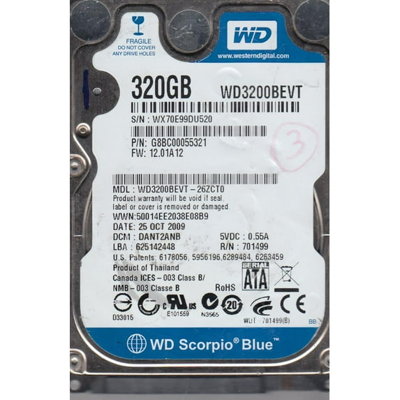 WD3200BEVT-26ZCT0, DCM DANT2ANB, Western Digital 320GB SATA 2.5 Hard Drive