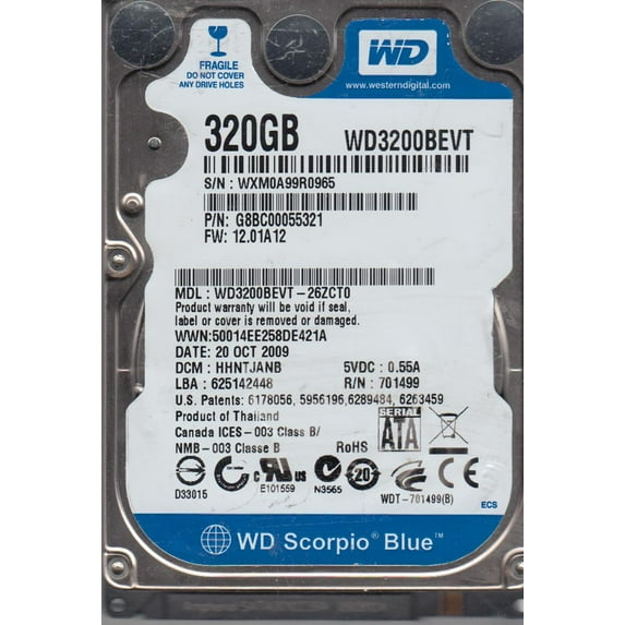 WD3200BEVT-26ZCT0, DCM HHNTJANB, Western Digital 320GB SATA 2.5 Hard Drive