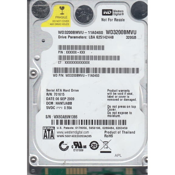 WD3200BMVU-11A04S0, DCM HANTJABB, Western Digital 320GB USB 2.5 Hard Drive