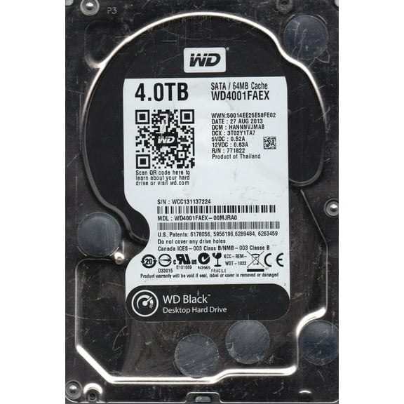 WD4001FAEX-00MJRA0, DCM HANNNVJMAB, Western Digital 4TB SATA 3.5 Hard Drive