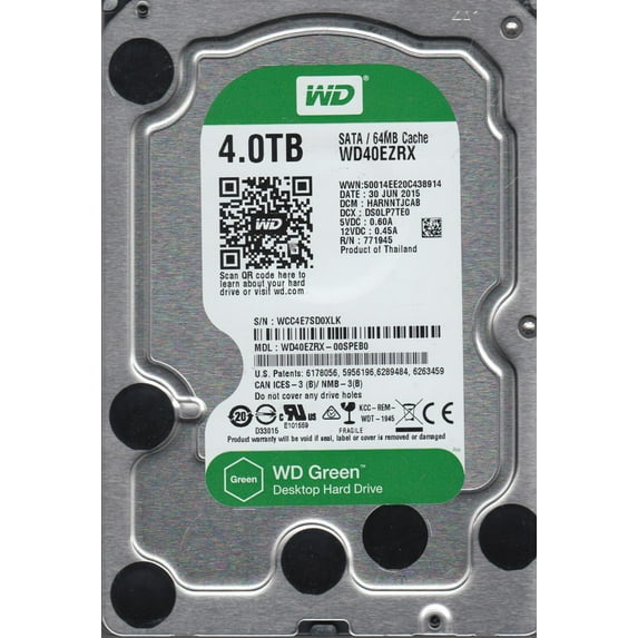 WD40EZRX-00SPEB0, DCM HARNNTJCAB, Western Digital 4TB SATA 3.5 Hard Drive