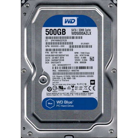 WD5000AZLX-60K2TA0 DCM: HARNKT2CHB WCC6Z Western Digital 500GB