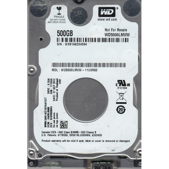 WD5000LMVW-11CKRS0, DCM HAOVJBNB, Western Digital 500GB USB 2.5 Hard Drive