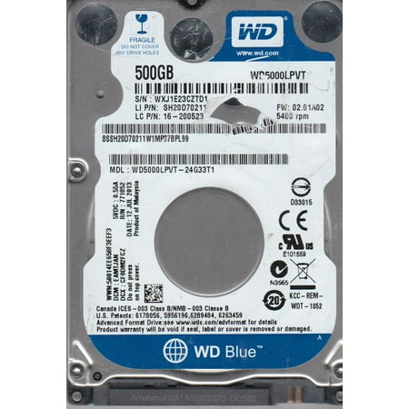 WD5000LPVT-24G33T1, DCM EAMTJAN, Western Digital 500GB SATA 2.5 Hard Drive