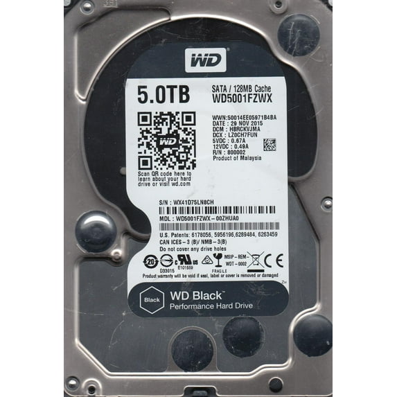 WD5001FZWX-00ZHUA0, DCM HBRCKVJMA, Western Digital 5TB SATA 3.5 Hard Drive
