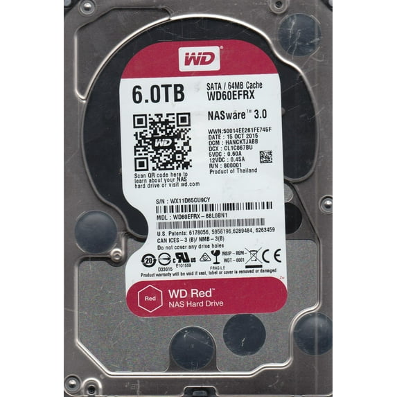 WD60EFRX-68L0BN1, DCM HANCKTJABB, Western Digital 6TB SATA 3.5 Hard Drive