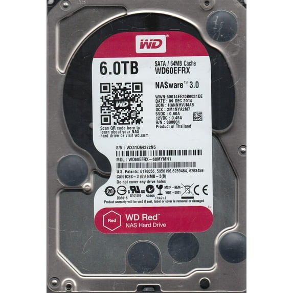 WD60EFRX-68MYMN1, DCM HANNHVJMAB, Western Digital 6TB SATA 3.5 Hard Drive