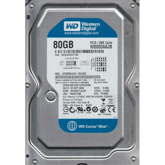 WD800AAJB-00J3A0, DCM HHRNHTJCHN, Western Digital 80GB IDE 3.5 Hard Drive