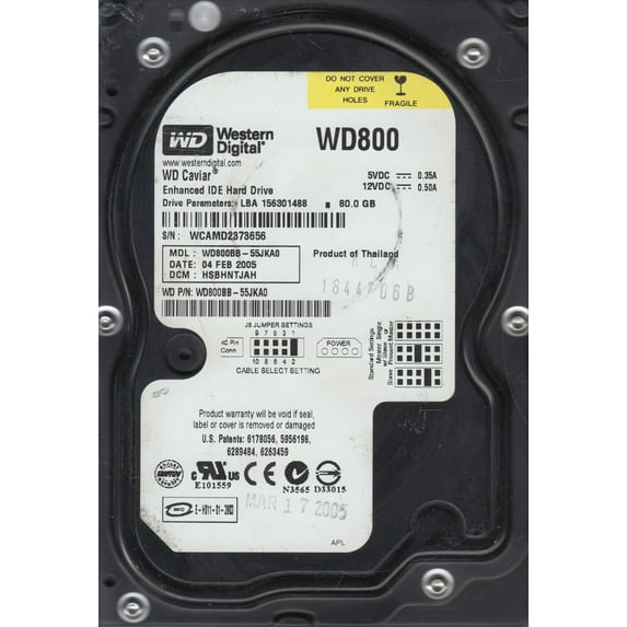WD800BB-55JKA0, DCM HSBHNTJAH, Western Digital 80GB IDE 3.5 Hard Drive