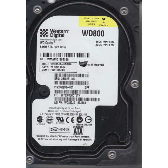 WD800JD-60JRA0, DCM HSBHCTJAH, Western Digital 80GB SATA 3.5 Hard Drive