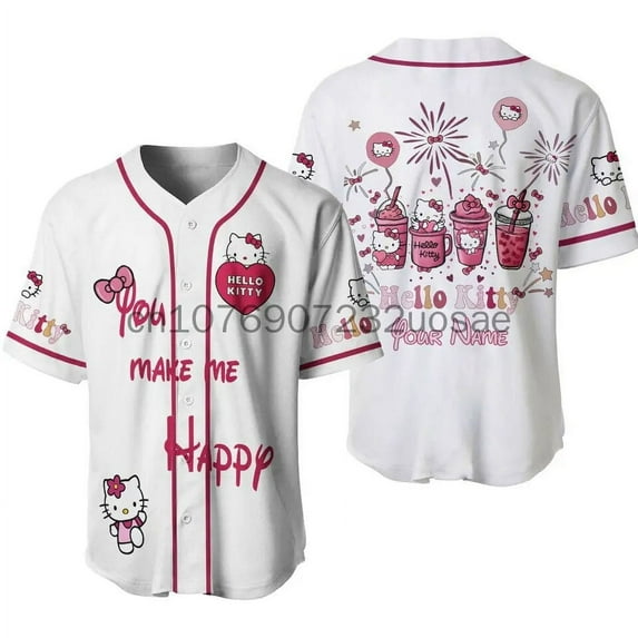 WDAIDJ 2024 Hello Kitty Baseball Lovely Personalized Cartoon Print Baseball Jersey Shirts Outdoor Sports Casual Men Women Kids Tops