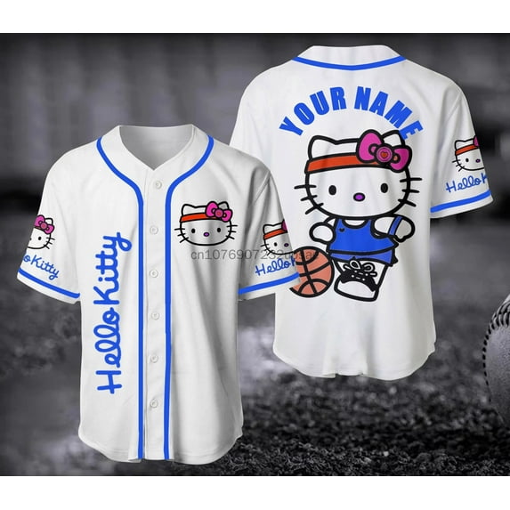 WDAIDJ 2024 Hello Kitty Baseball Lovely Personalized Cartoon Print Baseball Jersey Shirts Outdoor Sports Casual Men Women Kids Tops
