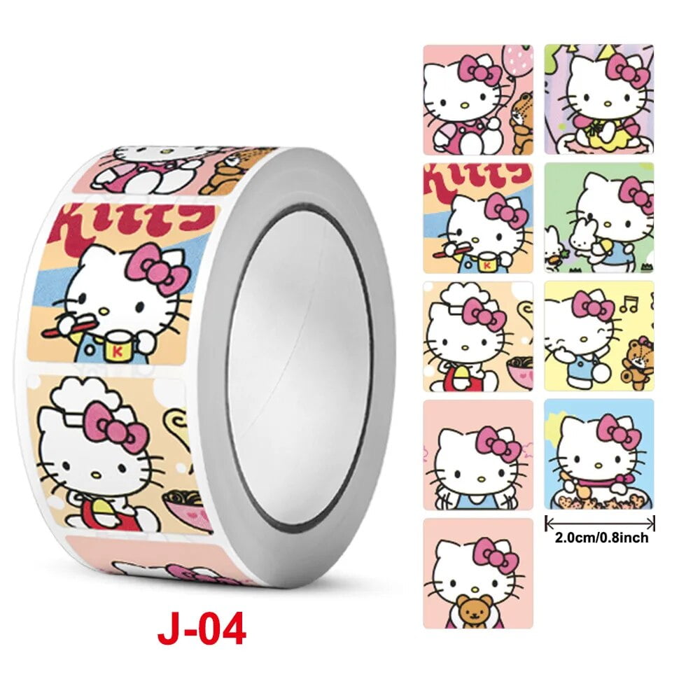 WDAIDJ 2024 New 500Pcs/roll Cute Sanrio Stickers Cartoon Kuromi Cinnamoroll Hello Kitty Reward