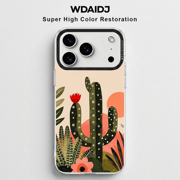 WDAIDJ Boho Desert Cactus Phone Case Compatible with iPhone 12/13/14/15/16/17/Pro/Max, Mid-Century Modern Floral Print Soft TPU Shockproof Protective Cover
